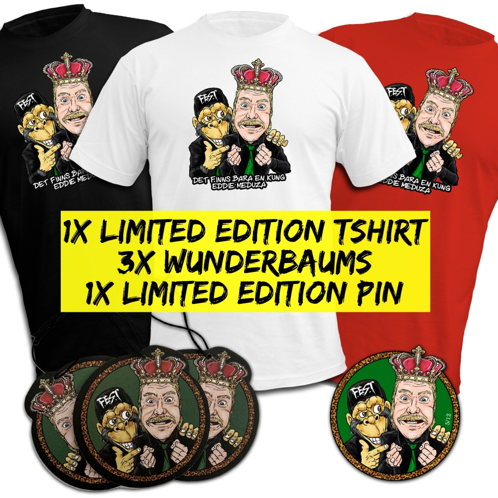 Inkl. 1x llimited edition t-shirt, 3x wunderbaums och 1x limited edition pin
kjøpte produkter kan ikke returneres eller byttes da de lages 