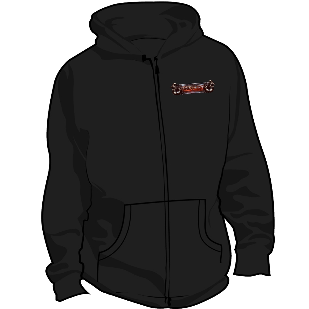 Black zip-hood with red logo on chest

kjøpte produkter kan ikke returneres eller byttes da de lages 