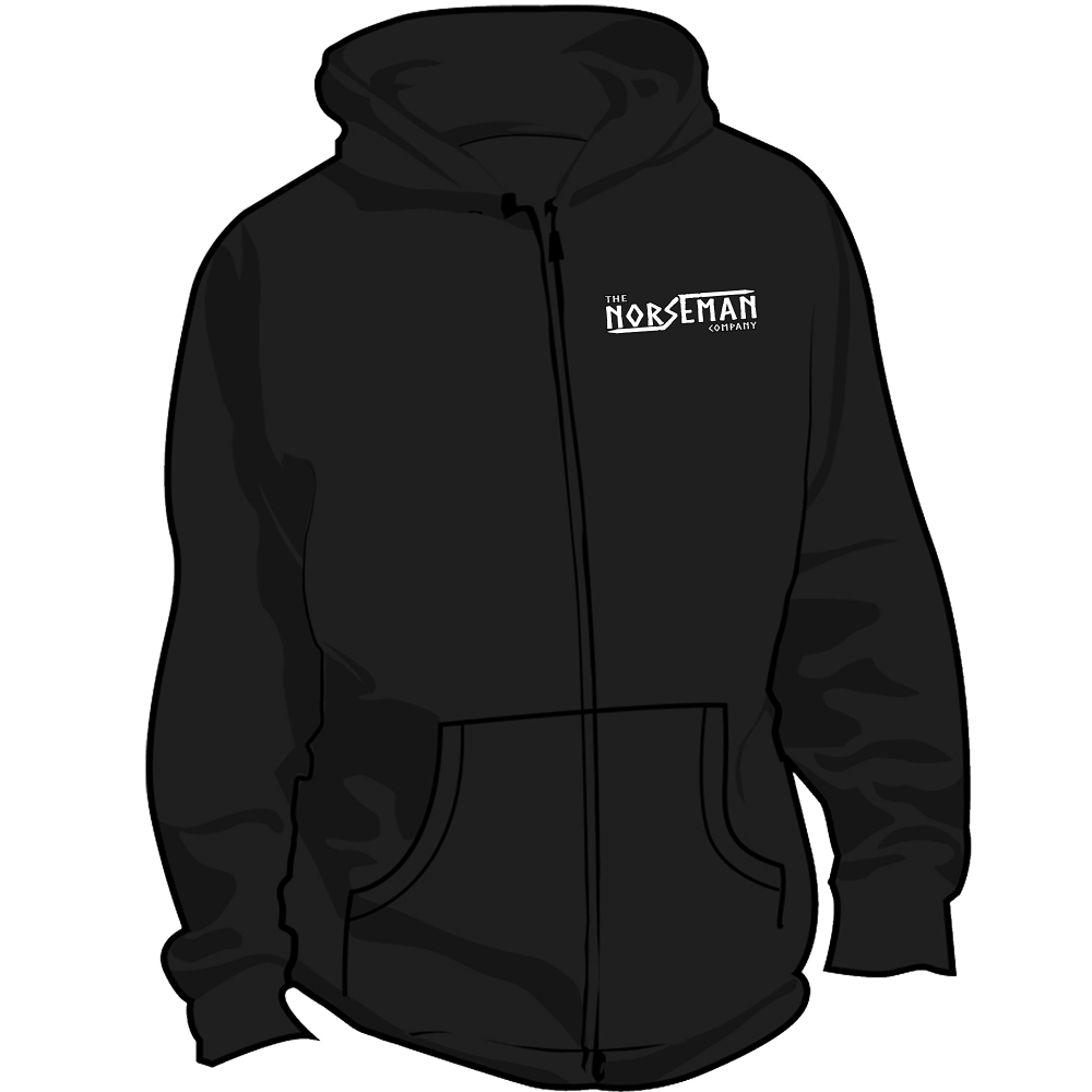 Black zip-hood with logo on chest

kjøpte produkter kan ikke returneres eller byttes da de lages 